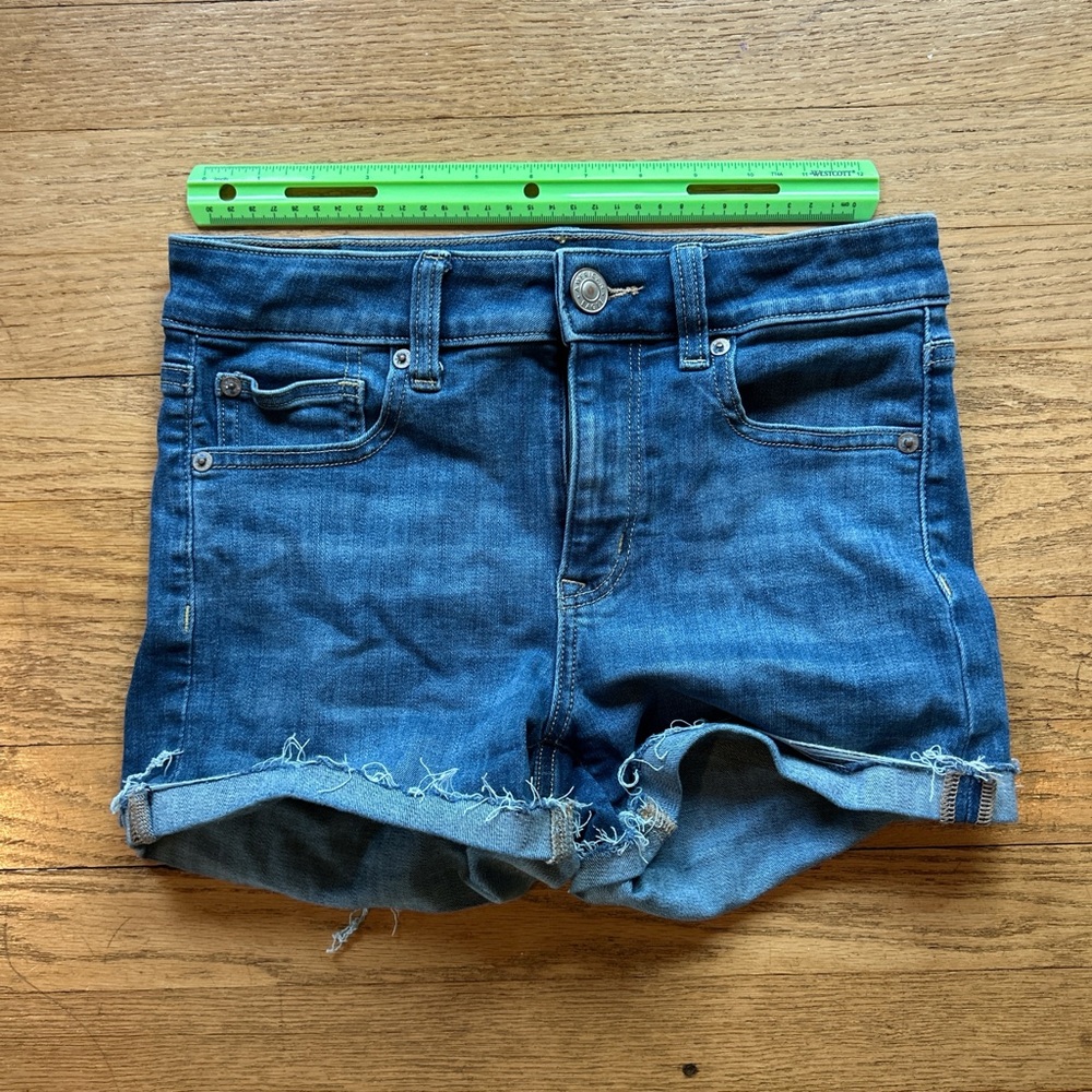 American Eagle Outfitters Blue Denim Rolled Fray Hem Shorts